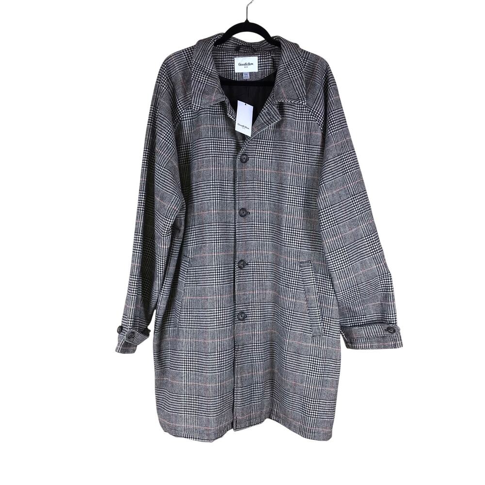 NWT Goodfellow & Co Car Coat Men’s XXL Brown Glen Plaid Preppy Winter Formal